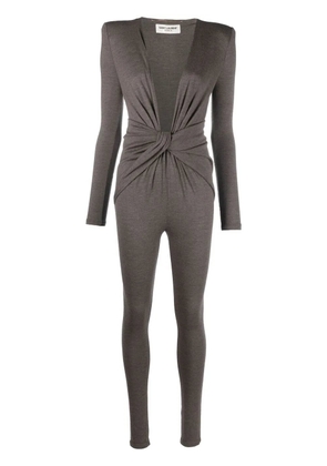 Saint Laurent twist-detail V-neck jumpsuit - Brown
