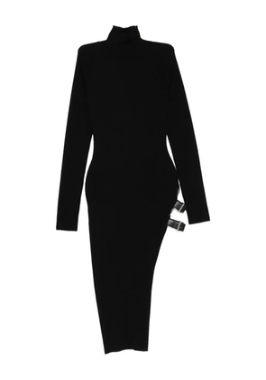 Blumarine ribbed turtleneck buckle-detail asymmetric party dress - Black