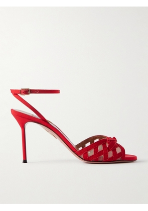 Aquazzura - Romance 85 Mesh-trimmed Grosgrain Sandals - Red - IT36,IT36.5,IT37,IT37.5,IT38,IT38.5,IT39,IT39.5,IT40,IT41,IT42