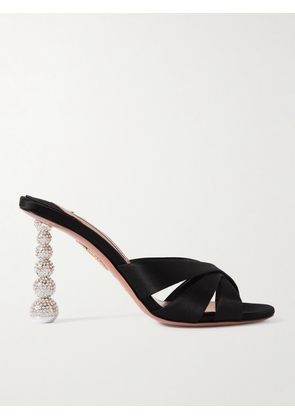 Aquazzura - Yes Baby 95 Crystal-embellished Satin Mules - Black - IT36,IT36.5,IT37,IT37.5,IT38,IT38.5,IT39,IT39.5,IT40