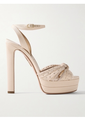 Aquazzura - Slow Kisses 130 Crystal-embellished Chiffon-trimmed Grosgrain Platform Sandals - Neutrals - IT35,IT36,IT36.5,IT37,IT37.5,IT38,IT38.5,IT39,IT39.5,IT40,IT41,IT42