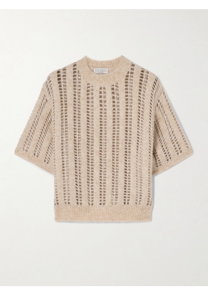 Brunello Cucinelli - Sequin-embellished Open-knit Wool And Mohair-blend Sweater - Neutrals - x small,small,medium,large