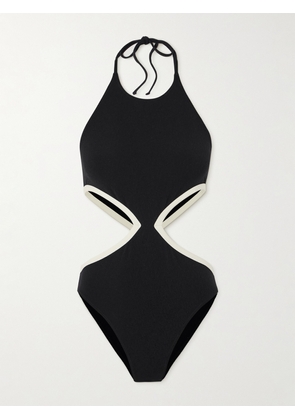 Lisa Marie Fernandez - Cutout Two-tone Stretch-crepe Halterneck Swimsuit - Black - 01,2,3,4