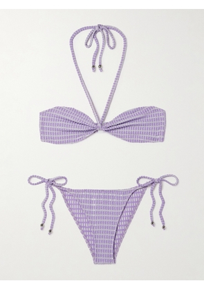 Lisa Marie Fernandez - Metallic Seersucker Halterneck Bikini - Purple - 01,2,3,4