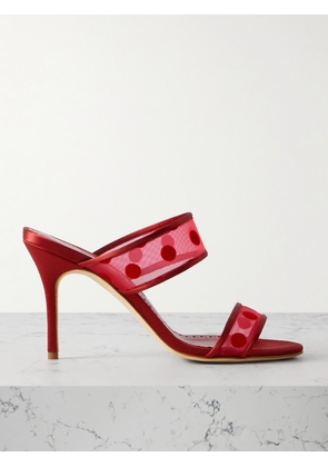 Manolo Blahnik - Scolobi 90 Satin-trimmed Flocked Mesh Sandals - Red - IT34,IT35,IT35.5,IT36,IT36.5,IT37,IT37.5,IT38,IT38.5,IT39,IT39.5,IT40,IT40.5,IT41,IT41.5,IT42