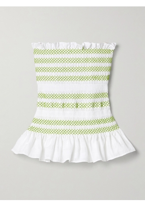 MOLLY GODDARD - Lynne Strapless Ruffled Smocked Cotton-blend Voile Peplum Top - White - UK 6,UK 8,UK 10,UK 12,UK 14