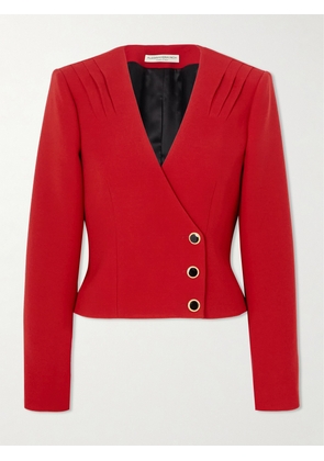 Alessandra Rich - Cropped Pleated Wool Grain De Poudre Jacket - Red - IT36,IT38,IT40,IT42,IT44,IT46