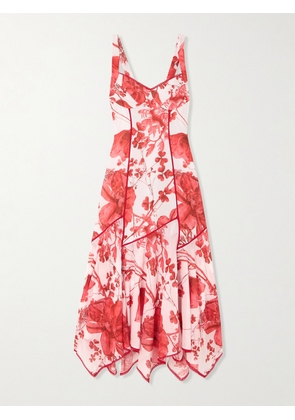 Charo Ruiz - Yurik Guipure Lace-trimmed Floral-print Cotton-blend Voile Midi Dress - Red - x small,small,medium,large,x large