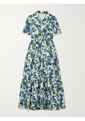Erdem - Tiered Printed Cotton Midi Dress - Blue - UK 4,UK 6,UK 8,UK 10,UK 12,UK 14,UK 16,UK 18,UK 20