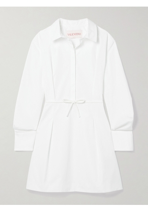 Valentino Garavani - Bow-detailed Pleated Cotton-poplin Mini Shirt Dress - White - IT36,IT38,IT40,IT42,IT44,IT46,IT48