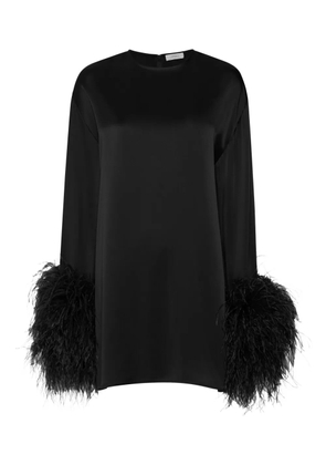 LAPOINTE feather-trim satin mini dress - Black
