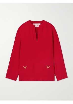 Valentino Garavani - Embellished Silk Crepe De Chine Blouse - Red - IT36,IT38,IT40,IT42,IT44,IT46,IT48,IT50