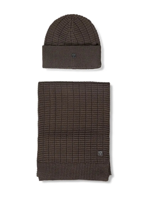 Joop! ribbed logo-plaque scarf and beanie hat set - Brown