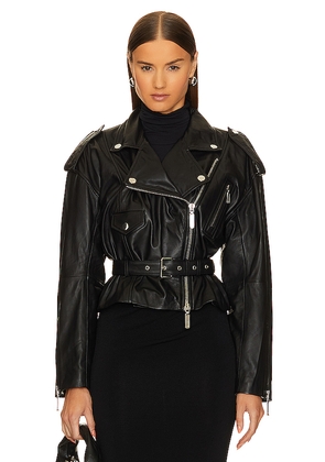 Camila Coelho Ambrosia Leather Moto Jacket in Black. Size M. Also in S.