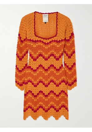 ESCVDO - Sumac Scalloped Crocheted Cotton Mini Dress - Orange - x small,small,medium,large,x large