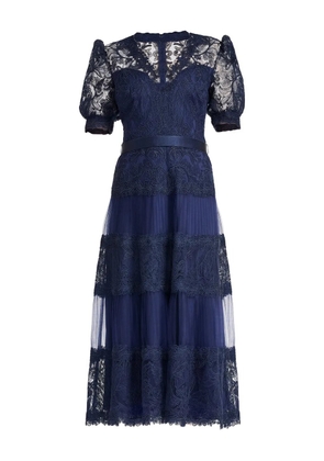 Tadashi Shoji embroidered pleated midi dress - Blue