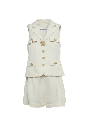 Self-Portrait tailored flower-embellished playsuit - Neutrals