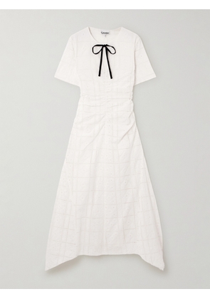 GANNI - Broderie Anglaise Organic Cotton Midi Dress - Ivory - EU 32,EU 34,EU 36,EU 38,EU 40,EU 42,EU 44