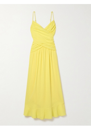 Farm Rio - Ruched Linen-blend Maxi Dress - Yellow - xx small,x small,small,medium,large,x large