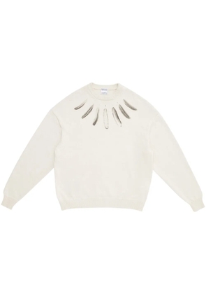 COUNTY OF MILAN feather-print crew-neck jumper - White