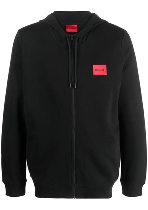 HUGO logo-patch cotton hoodie - Black