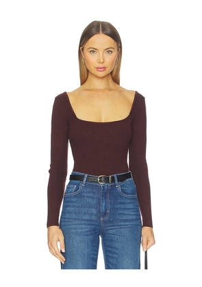 ALL THE WAYS Amalia Square Neck Bodysuit in Brown. Size L. Also in M, S, XS.