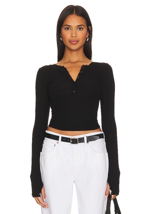 Enza Costa Rib Baseball Henley in Black. Size M. Also in L, S, XS.