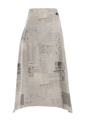 Y's fringe-detail midi skirt - Neutrals