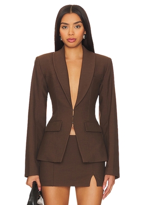 Camila Coelho Mireia Tailored Jacket in Brown. Size M. Also in S, XS, XXS.