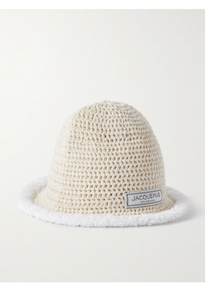 Jacquemus - Bordino Appliquéd Fleece-trimmed Crocheted Cotton Bucket Hat - Off-white - One size