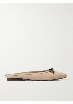 Brunello Cucinelli - Bow-embellished Suede Slippers - Neutrals - IT35,IT36,IT36.5,IT37,IT37.5,IT38,IT38.5,IT39,IT39.5,IT40,IT40.5,IT41