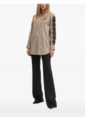 Bruuns Bazaar striped lace-trim shirt - Neutrals