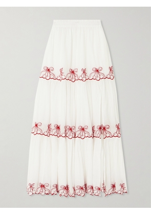LOVESHACKFANCY - Jemila Tiered Scalloped Embroidered Organic Cotton Maxi Skirt - White - x small,small,medium,large