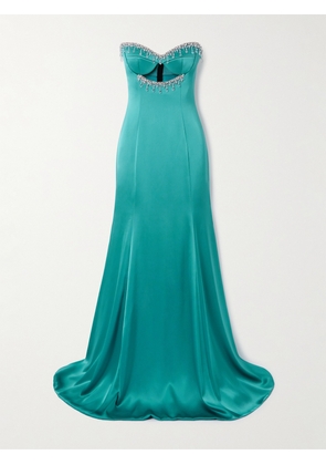Sabina Bilenko - Strapless Cutout Crystal-embellished Satin Gown - Green - UK 4,UK 6,UK 8,UK 10,UK 12