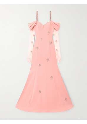Sabina Bilenko - Cold-shoulder Embellished Crepe And Tulle Gown And Gloves Set - Pink - UK 4,UK 6,UK 8,UK 10