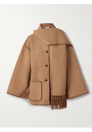 TOTEME - Draped Fringed Wool-blend Bouclé Jacket - Brown - DK32,DK34,DK36,DK38,DK40,DK42