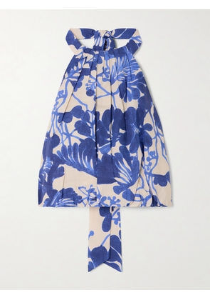Cara Cara - Seattle Gathered Floral-print Cotton-poplin Halterneck Top - Blue - xx small,x small,small,medium,large