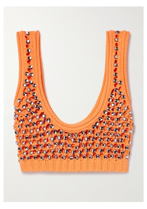 Diotima - Lady Cropped Beaded Crocheted Cotton-blend Top - Orange - 0,1,2,3