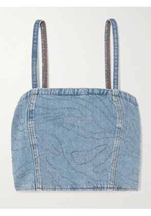 ROTATE BIRGER CHRISTENSEN - Cropped Sequined Denim Top - Blue - DK32,DK34,DK36,DK38,DK40,DK42