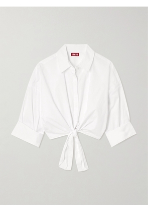 STAUD - Lisa Knotted Cotton Poplin Shirt - White - x small,small,medium,large,x large