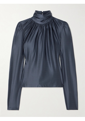 RABANNE - Gathered Stretch-satin Top - Blue - FR 34,FR 36,FR 38,FR 40,FR 42,FR 46