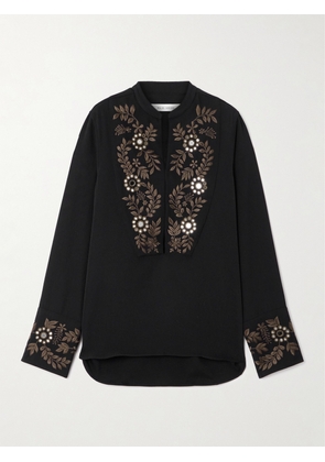 Wales Bonner - Cairo Embellished Embroidered Grain De Poudre Wool Shirt - Black - IT38,IT40,IT42,IT44,IT46