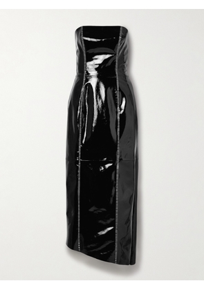 Salon 1884 - Sioux Strapless Asymmetric Whipstitched Patent-leather Dress - Black - FR 34,FR 36,FR 38