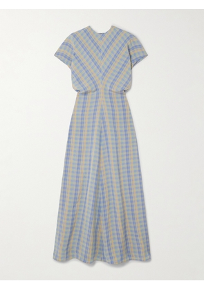 TOTEME - Gathered Checked Linen-blend Maxi Dress - Blue - DK32,DK34,DK36,DK38,DK40,DK42