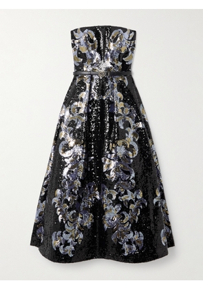 Elie Saab - Belted Strapless Sequined Jersey Midi Dress - Black - FR 34,FR 36,FR 38,FR 40
