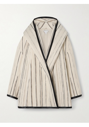 Bottega Veneta - Oversized Leather-trimmed Striped Cotton-blend Bouclé Coat - Off-white - IT38,IT40