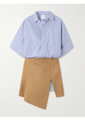 Sacai - Asymmetric Striped Cotton-poplin And Wool Shirt Dress - Blue - 1,2,3,4