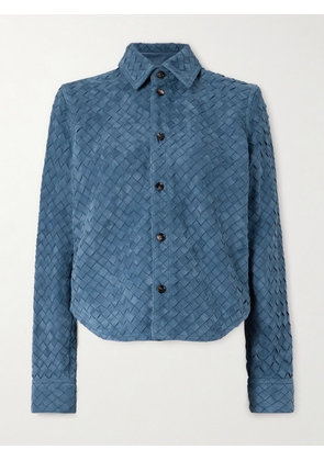 Bottega Veneta - Intrecciato Suede Shirt - Blue - IT38