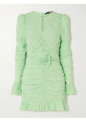 ROTATE BIRGER CHRISTENSEN - Torana Appliquéd Ruched Satin-jacquard Mini Dress - Green - DK32,DK34,DK36,DK38,DK40,DK42