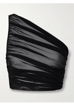 Norma Kamali - Diana One-shoulder Ruched Stretch-mesh Top - Black - x small,small,medium,large,x large